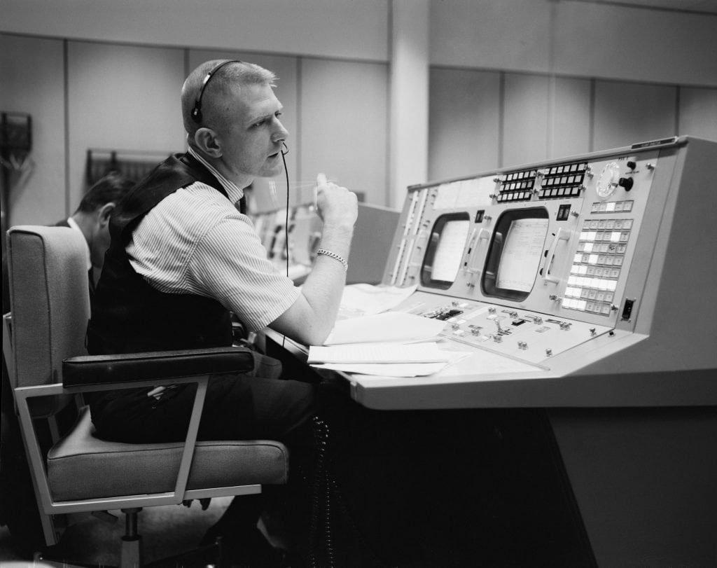 A vintage stock photo of an air traffic controller from New Old Stock