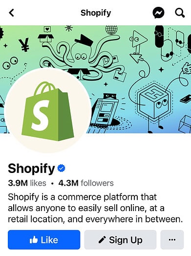 A screenshot of a Facebook cover photo displayed on a mobile device from Shopify's Facebook Page