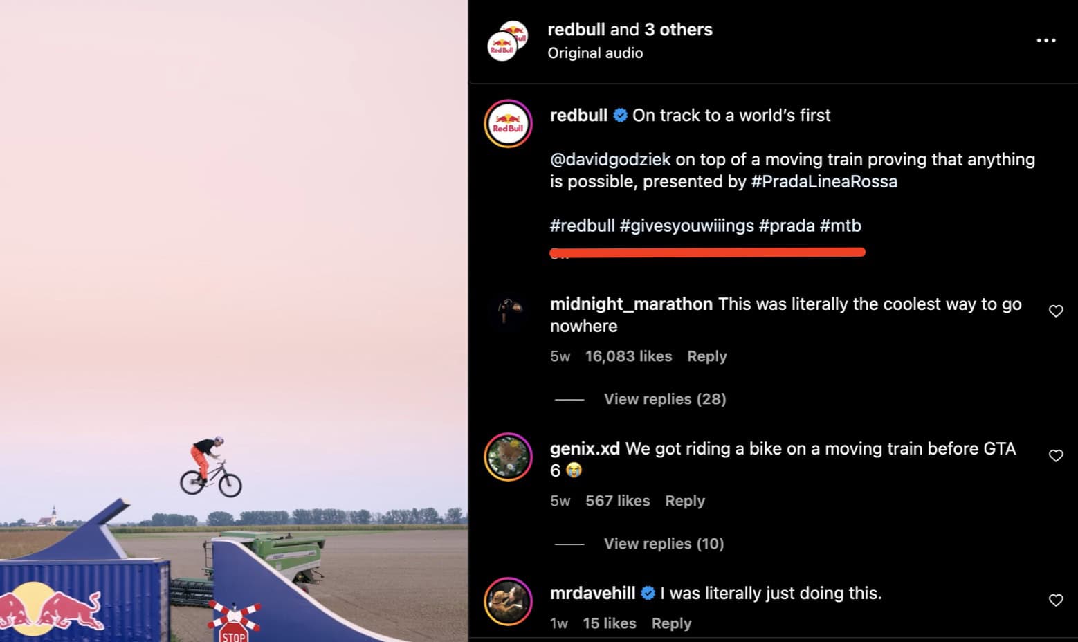 Branded hashtags from Redbull's Instagram account