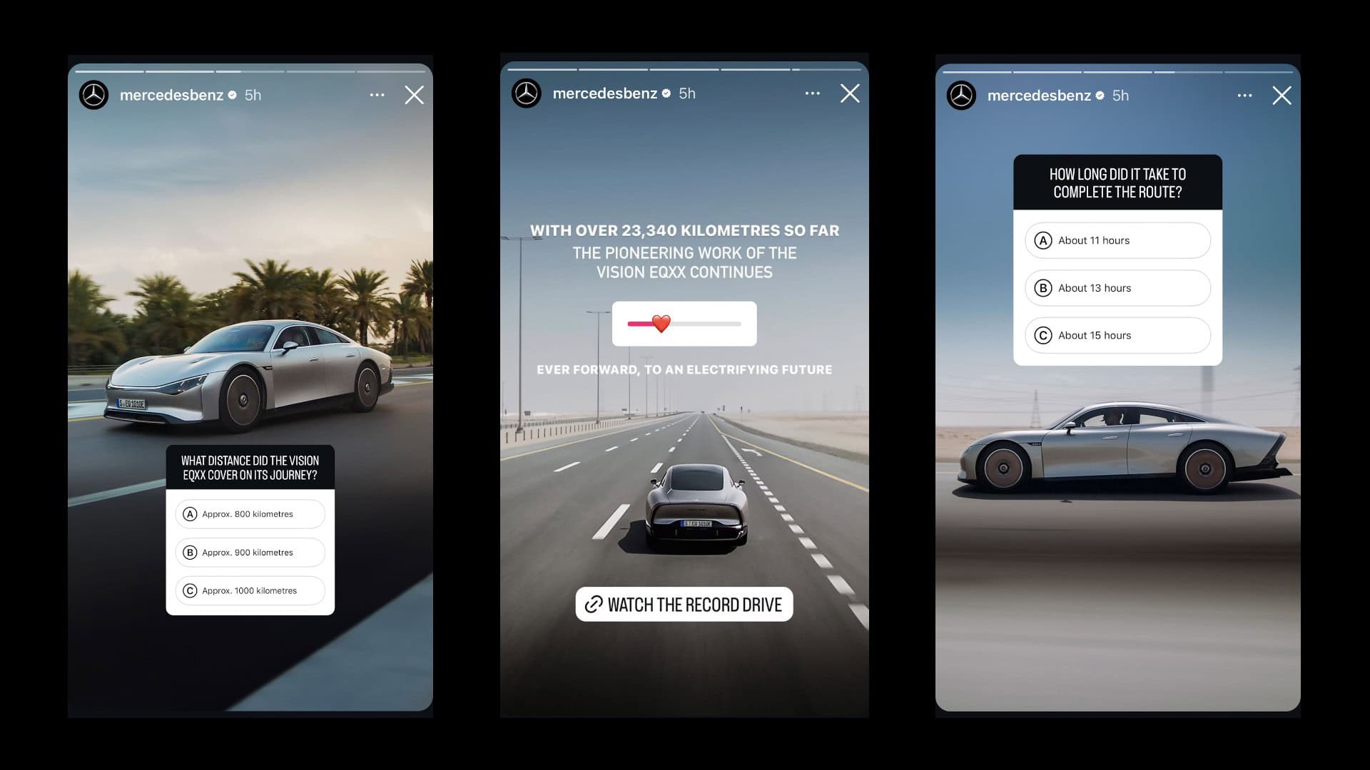 An image of Instagram story polls from Mercedes Benz's Instagram account