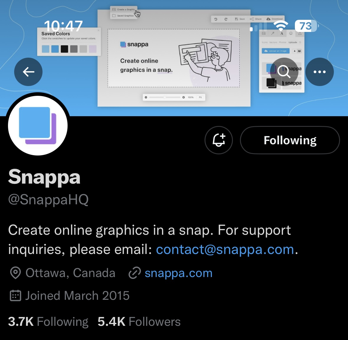 A screenshot of an X header image on a mobile device from Snappa's X account