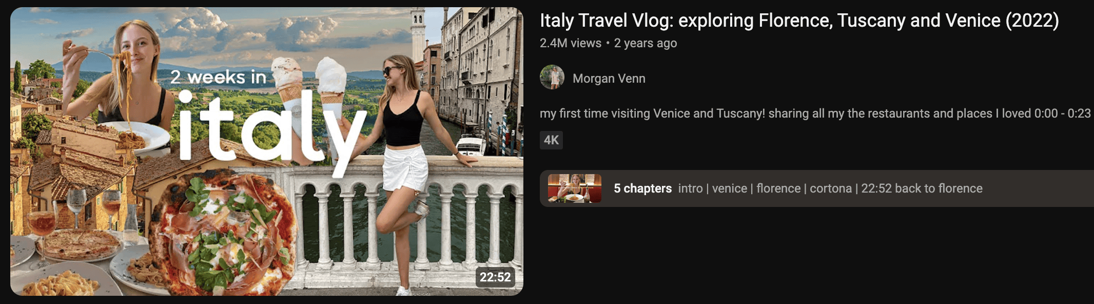 A travel thumbnail example from Morgan Venn's YouTube channel