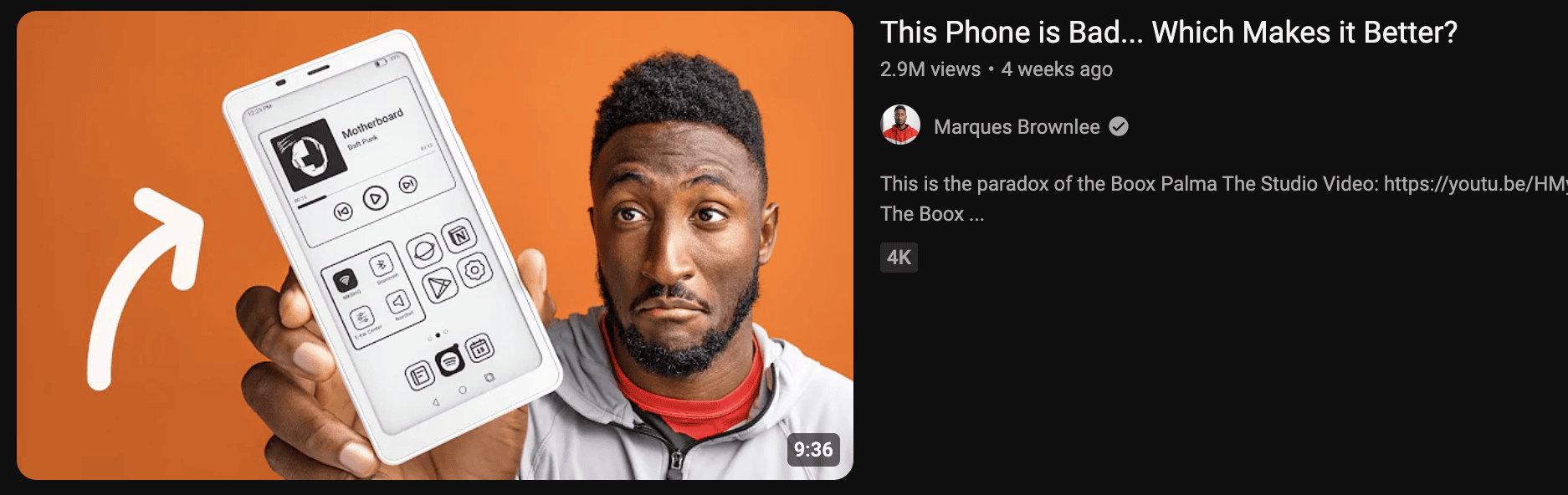 A tech thumbnail example from Marques Brownlee's YouTube channel