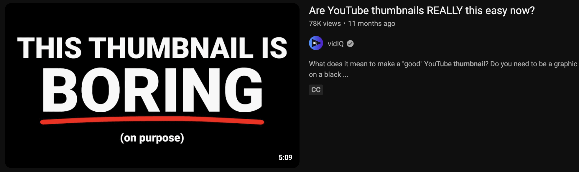 A minimal thumbnail image example using only text from VidIQ's YouTube channel