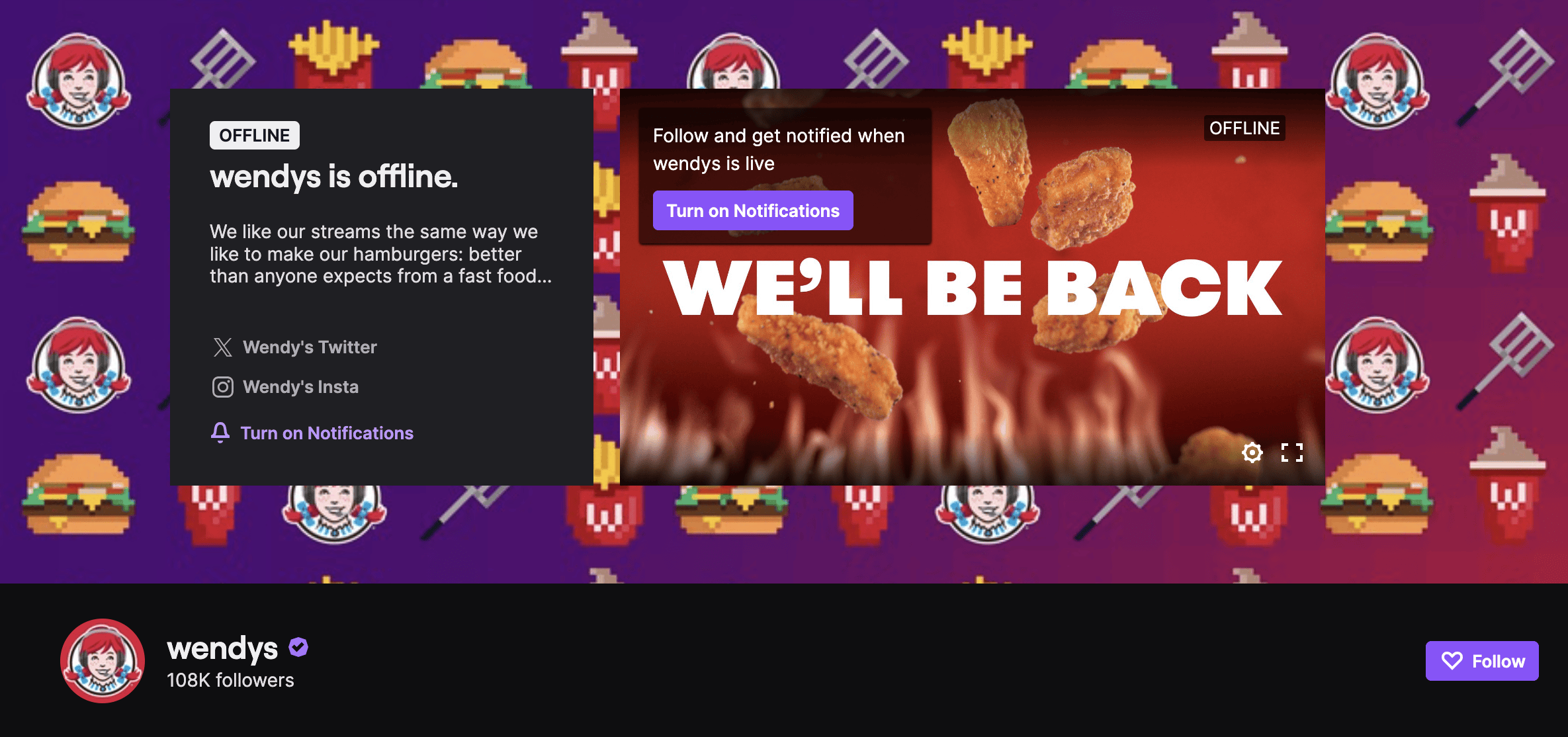 Wendys Twitch channel banner