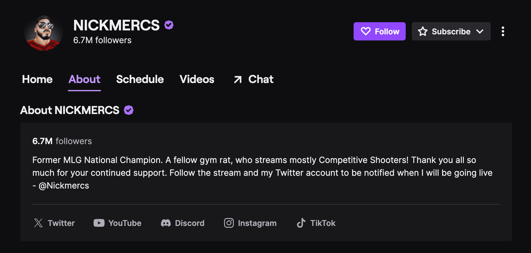 Nick Mercs Twitch bio example