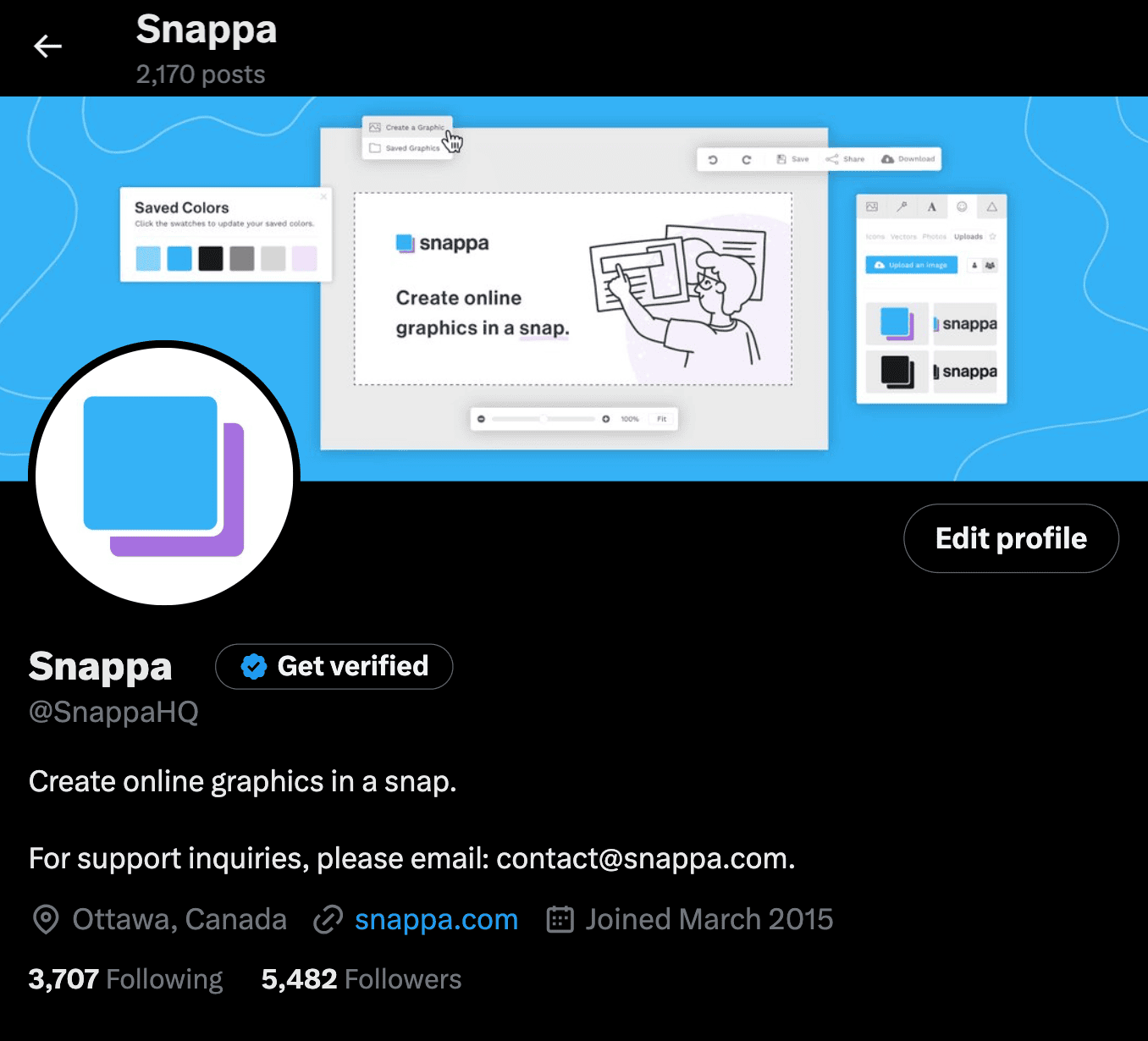 A screenshot of an X header image example from Snappa's X account